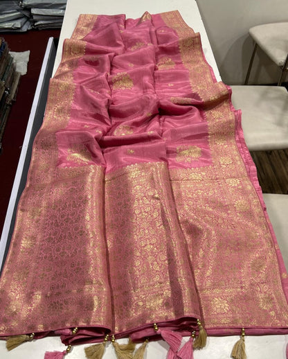 Dola Silk Saree with Allover Weaving Work-Onion Pink