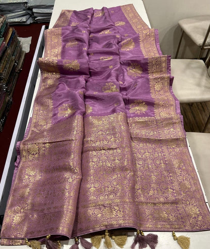 Dola Silk Saree with Allover Weaving Work-Dusty Lavender Purple