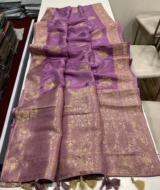 Dola Silk Saree with Allover Weaving Work-Dusty Lavender Purple