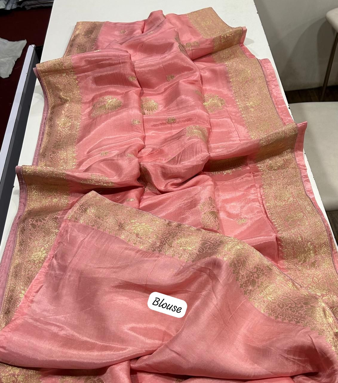 Dola Silk Saree with Allover Weaving Work-Peach Pink