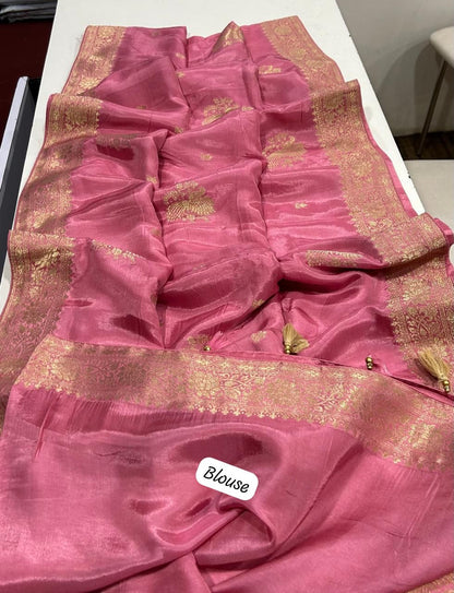 Dola Silk Saree with Allover Weaving Work-Onion Pink