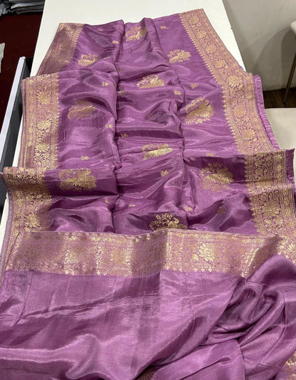 Dola Silk Saree with Allover Weaving Work-Dusty Lavender Purple