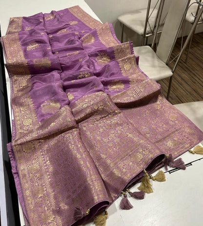 Dola Silk Saree with Allover Weaving Work-Dusty Lavender Purple