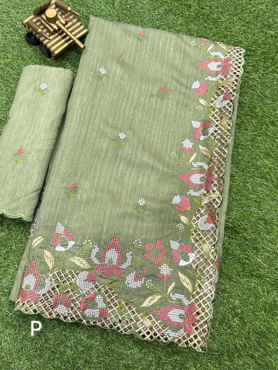 ✨ Soft Semi Tassar Silk Saree with Blouse Piece ✨-Olive Green -Design 05