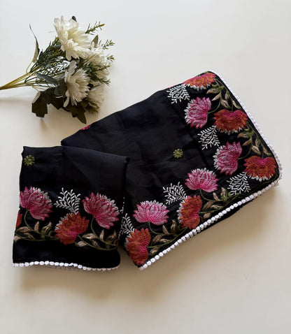 ✨ Soft Semi Tassar Silk Saree with Blouse Piece ✨-Black-Design 08