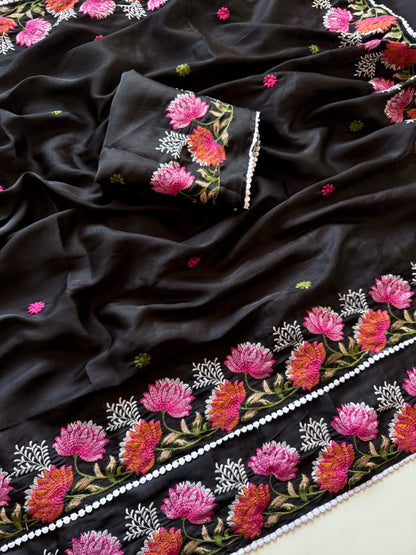 ✨ Soft Semi Tassar Silk Saree with Blouse Piece ✨-Black-Design 08