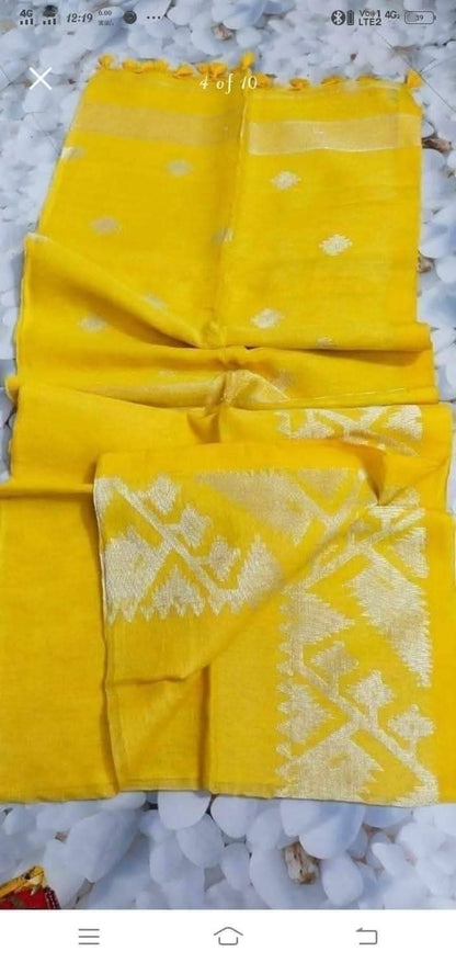 Pure Linen Korat Jamdani Saree – Design 07