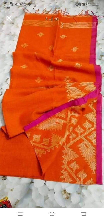 Pure Linen Korat Jamdani Saree – Design 12