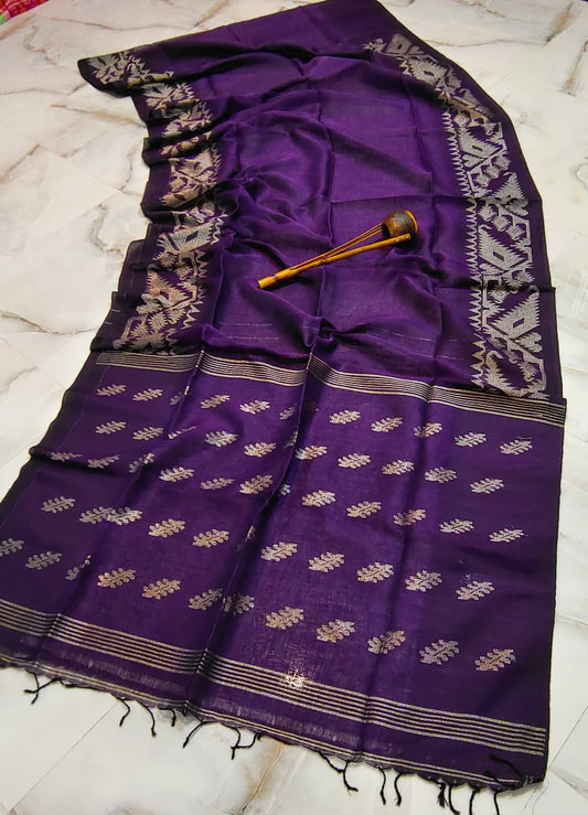 Pure Linen Korat Jamdani Saree – Design 09