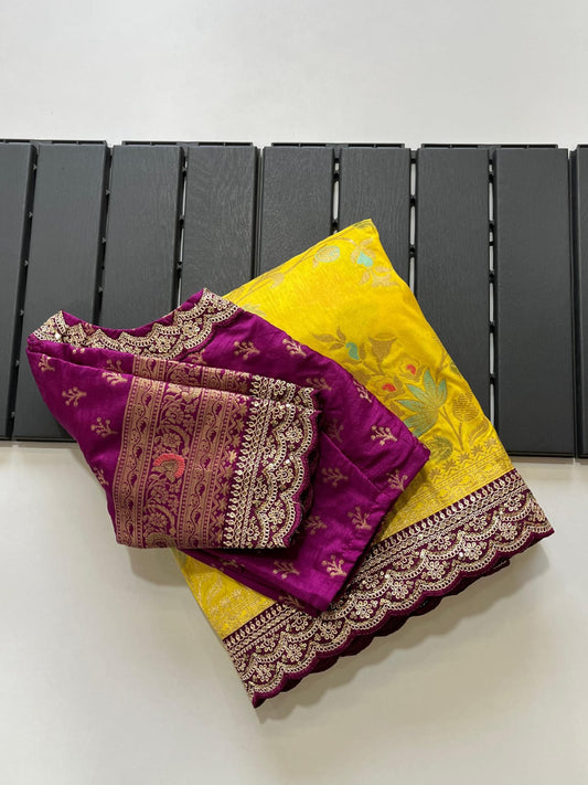 Heavy Dola Silk Saree-yellow– Design 04