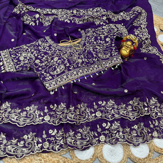 Pure Space Silk Saree with Ready-Stitched Blouse -Design 10