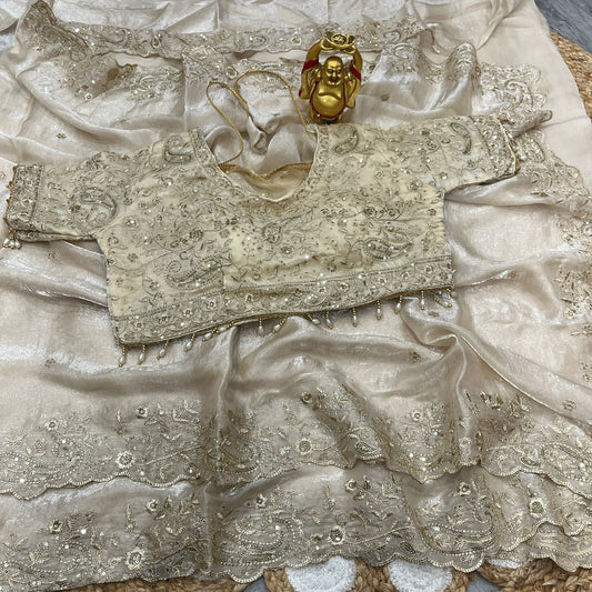 Pure Space Silk Saree with Ready-Stitched Blouse -Design 09