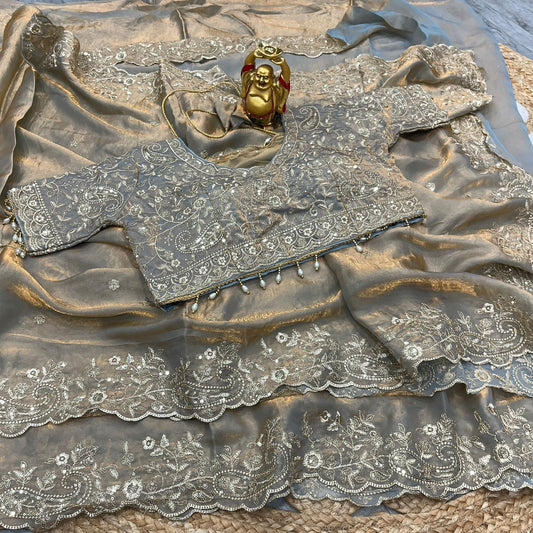 Pure Space Silk Saree with Ready-Stitched Blouse -Design 06