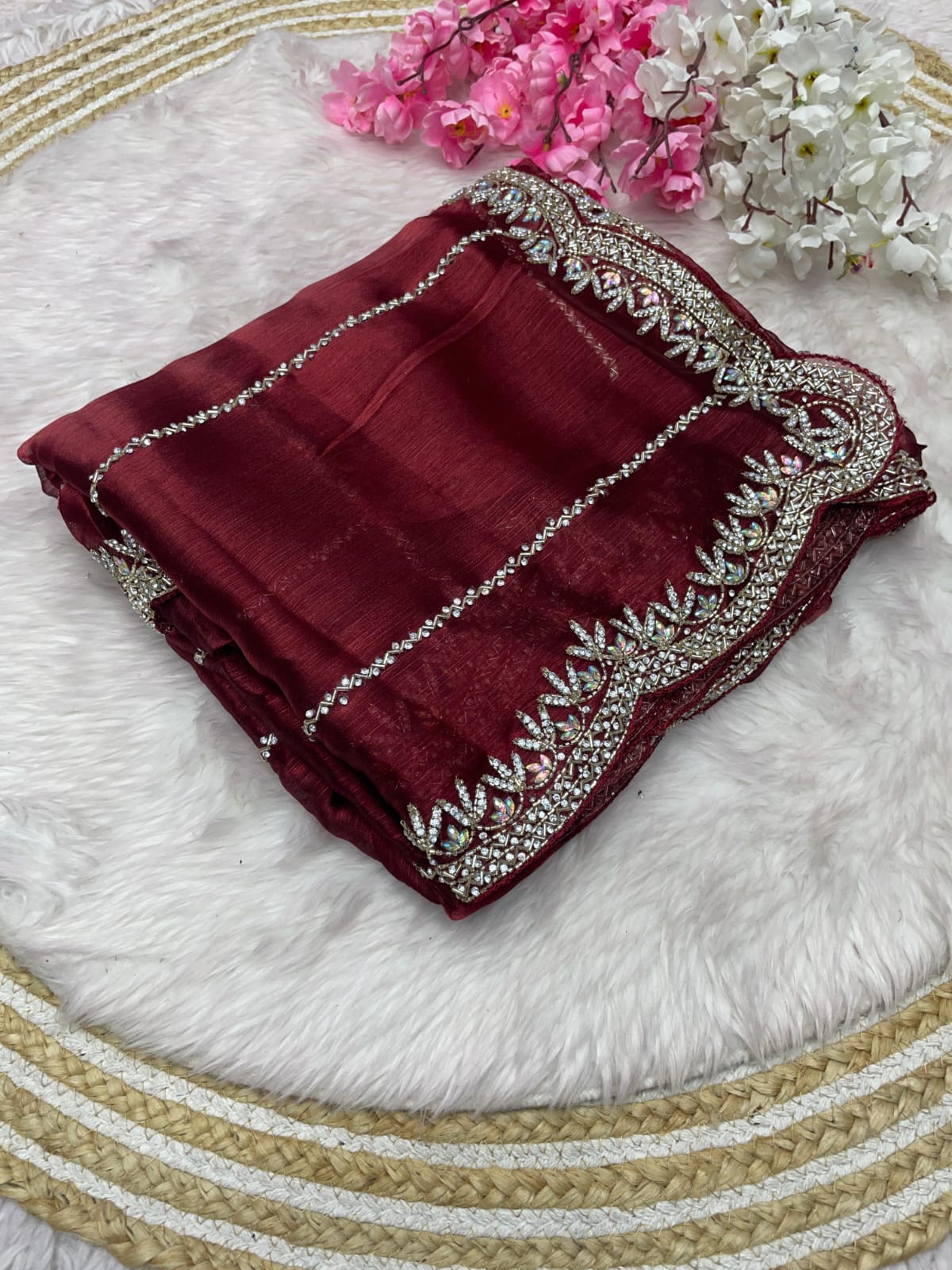 Zimmy Choo Saree with Handcrafted Cutdana Work | Tumpi's Collection