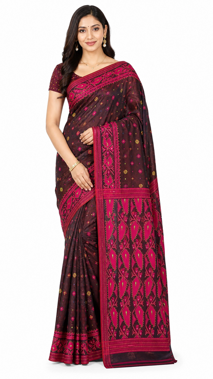 ✨ Premium Cutdana Jamdani Saree ✨-Baby Pink -Design 05