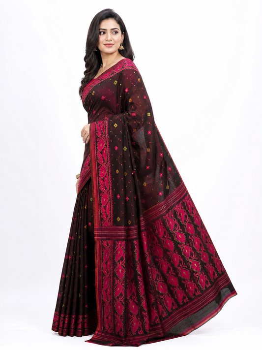 ✨ Premium Cutdana Jamdani Saree ✨-Baby Pink -Design 05