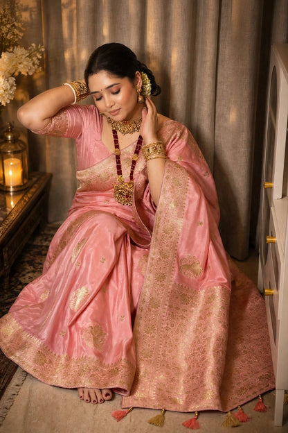 Dola Silk Saree with Allover Weaving Work – Tumpi's Collection