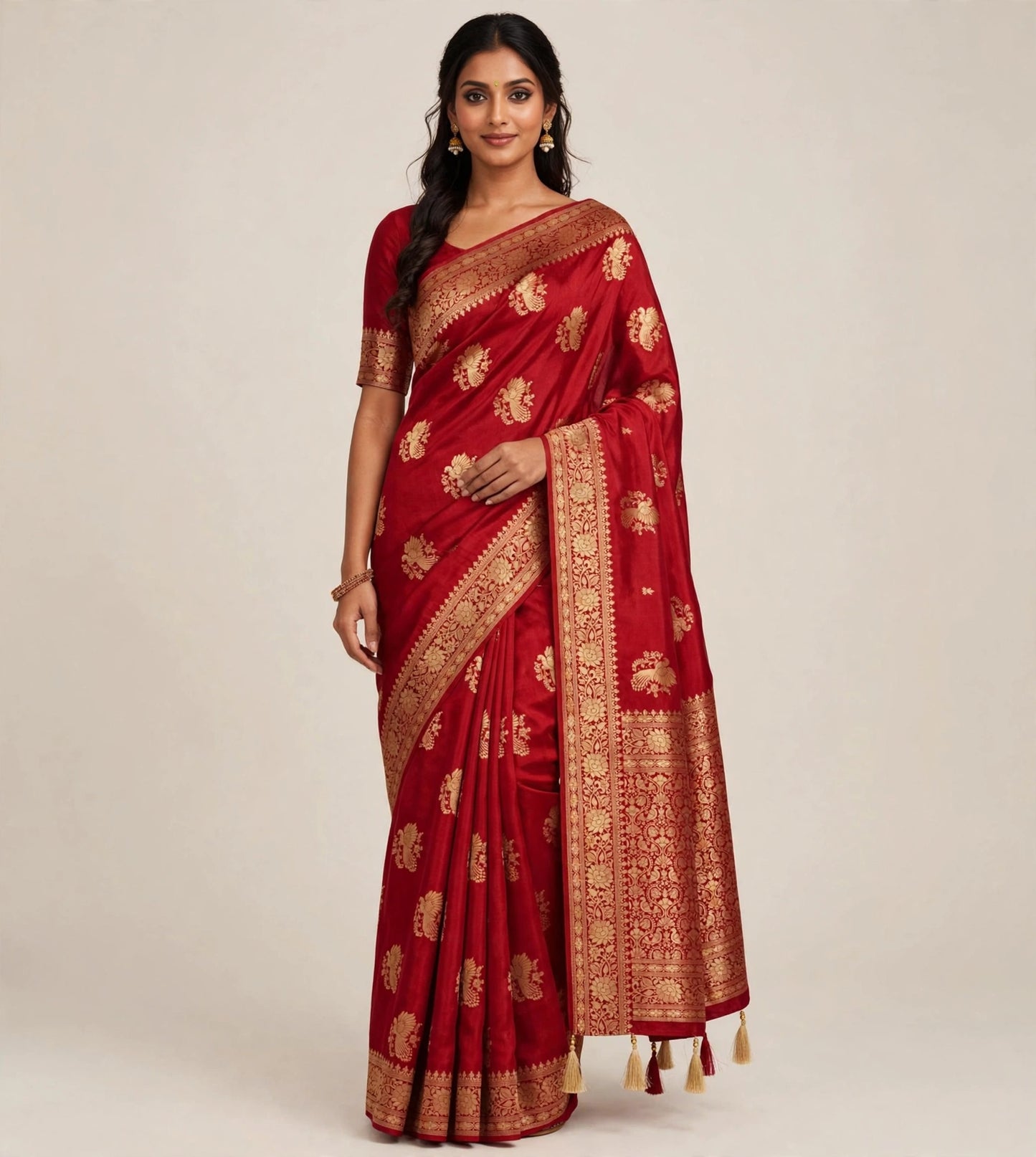 Dola Silk Saree with Allover Weaving Work – Tumpi's Collection