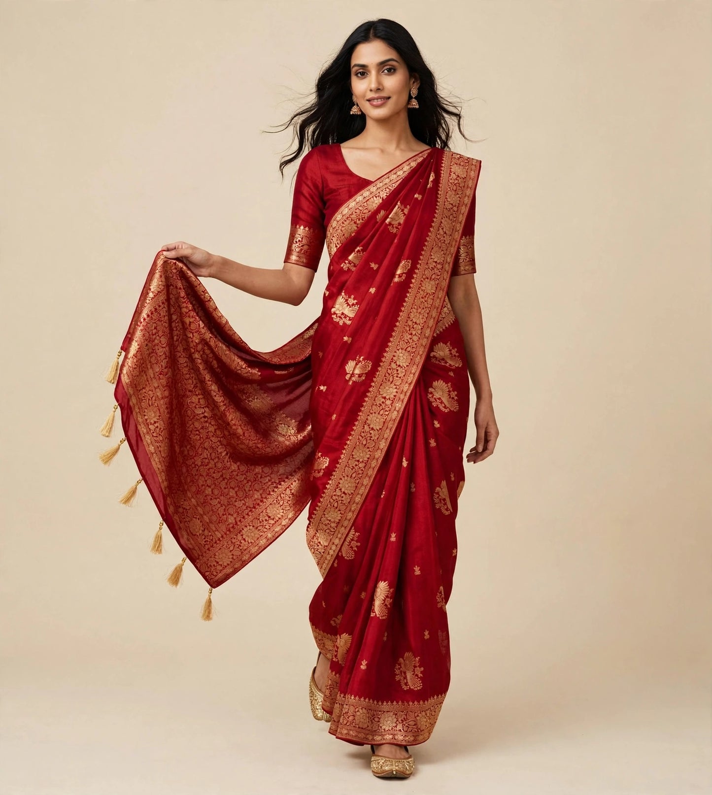 Dola Silk Saree with Allover Weaving Work – Tumpi's Collection