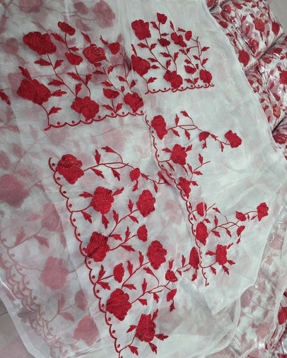 Beautiful Embroidery Work Organza Saree with Matching Blouse Piece – Tumpi's Collection