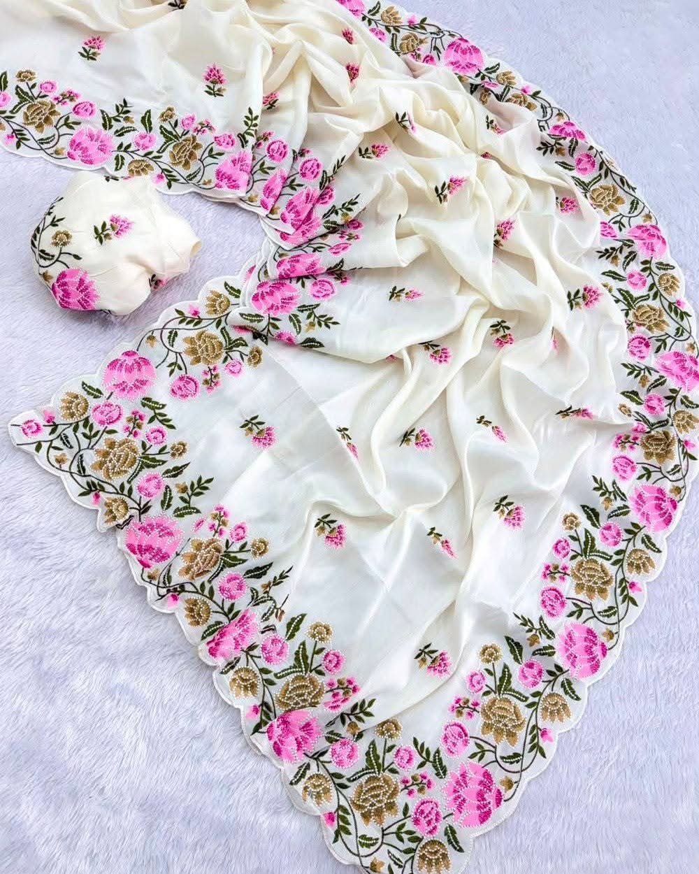 Embroidery Work Tassar Silk Saree for Party and Festive Wear