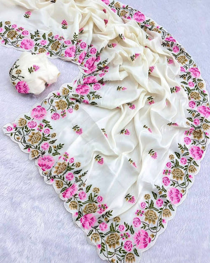 Embroidery Work Tassar Silk Saree for Party and Festive Wear