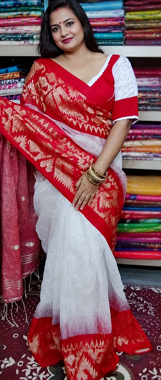 Pure Linen Korat Jamdani Saree – Design 04
