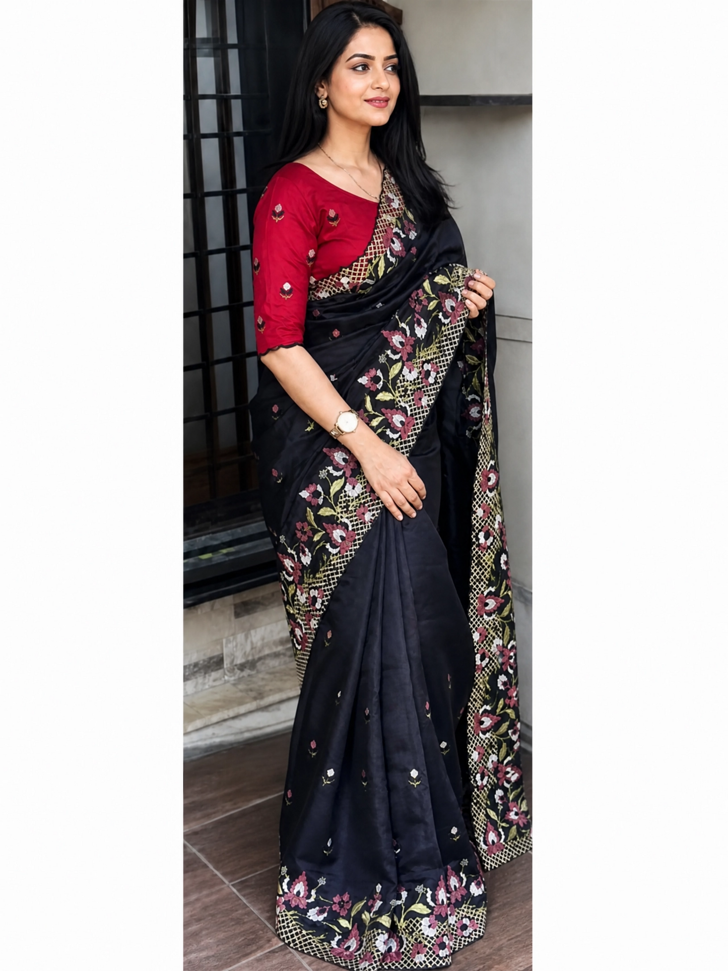 ✨ Soft Semi Tassar Silk Saree with Blouse Piece ✨- Black -Design 04