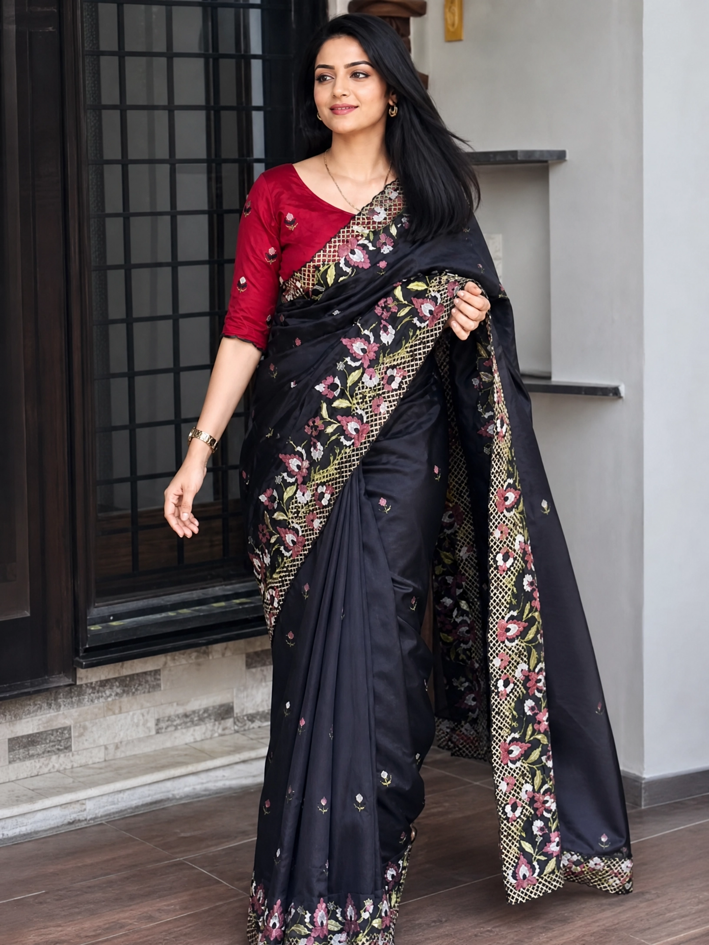 ✨ Soft Semi Tassar Silk Saree with Blouse Piece ✨- Black -Design 04