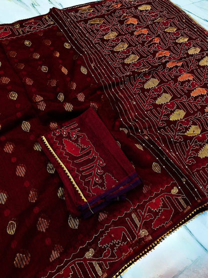 Premium Karchupi Jamdani Saree With Blouse Piece for Wedding and Festive Wear