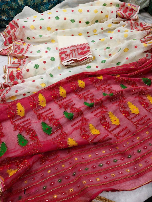 Premium Karchupi Jamdani Saree With Blouse Piece for Wedding and Festive Wear