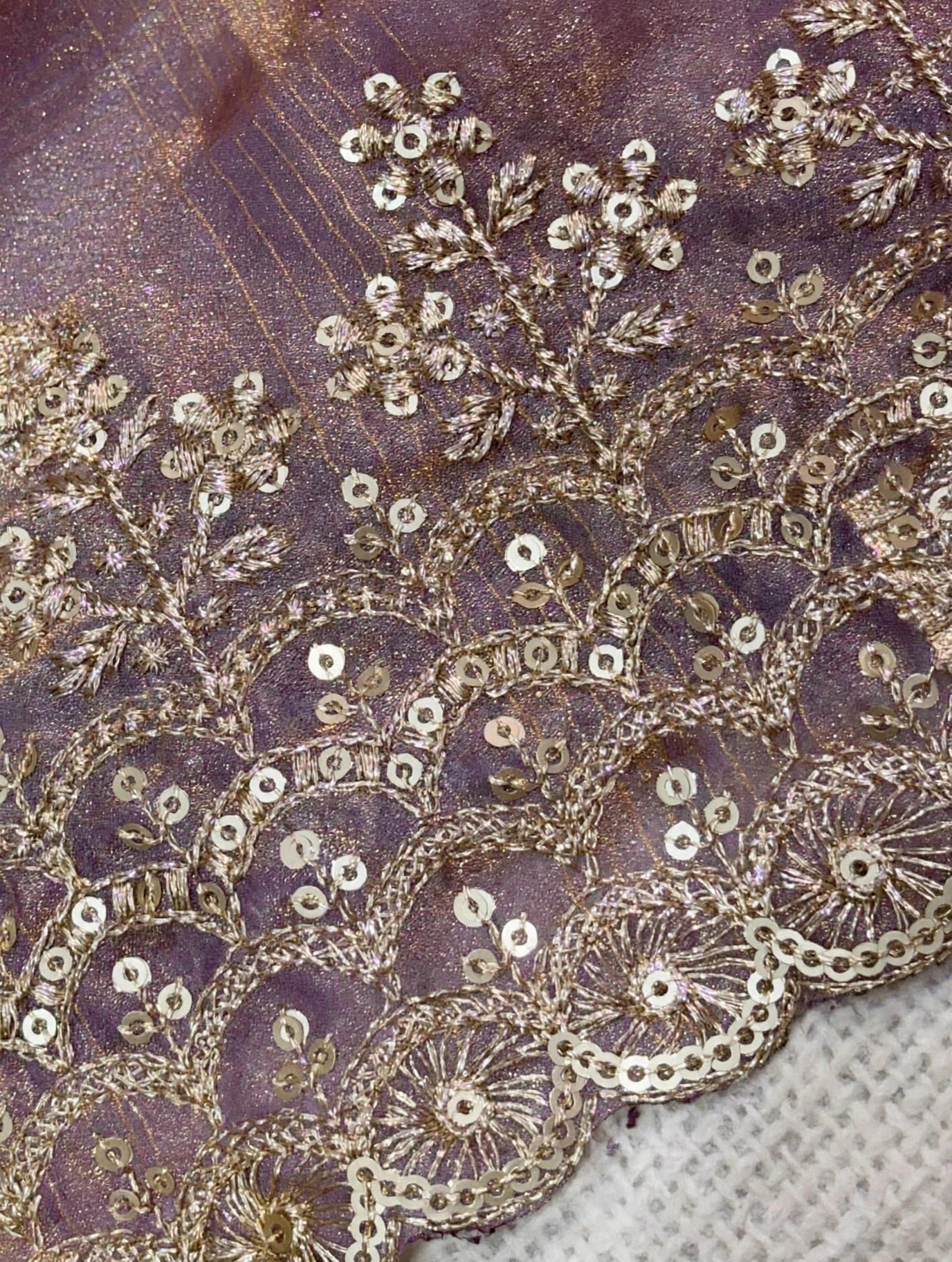 Pure Fandy Satin Jacquard Saree with Zari & Sequin Work-Mauve Purple