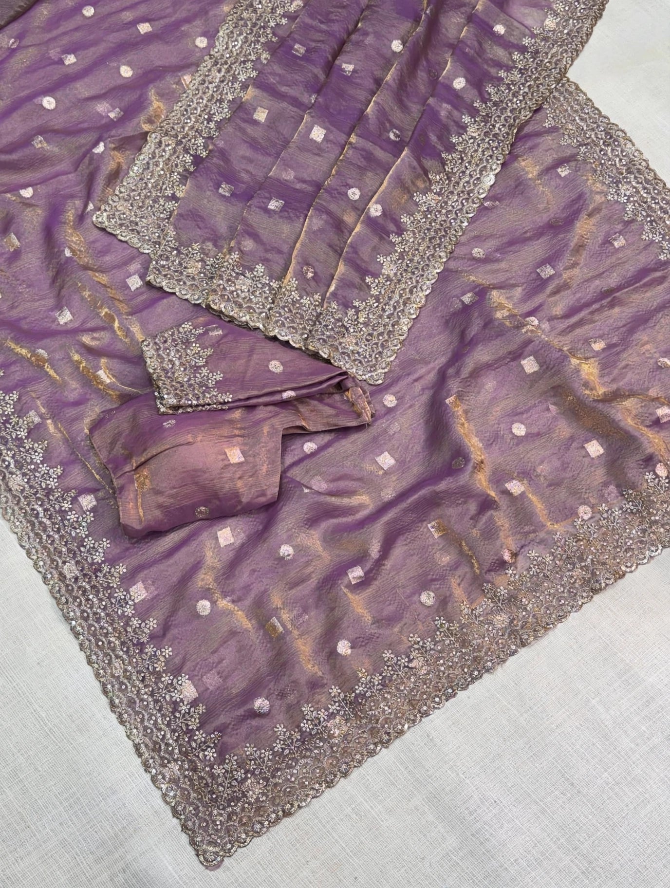 Pure Fandy Satin Jacquard Saree with Zari & Sequin Work-Mauve Purple