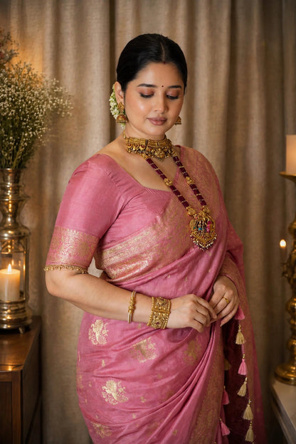 Dola Silk Saree with Allover Weaving Work-Onion Pink