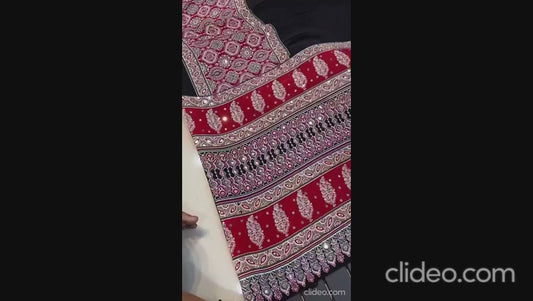 Mirror Work Ajrakh Modal Saree with Full Mirror Work and Attached Blouse Piece – Tumpi's Collection