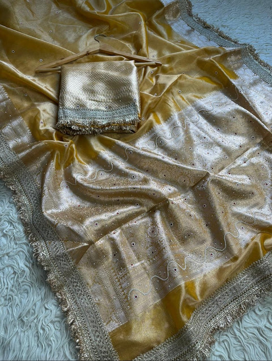 Pure Tissue Maharani Saree with Beautiful Lace Work and Matching Blouse Piece – Tumpi's Collection