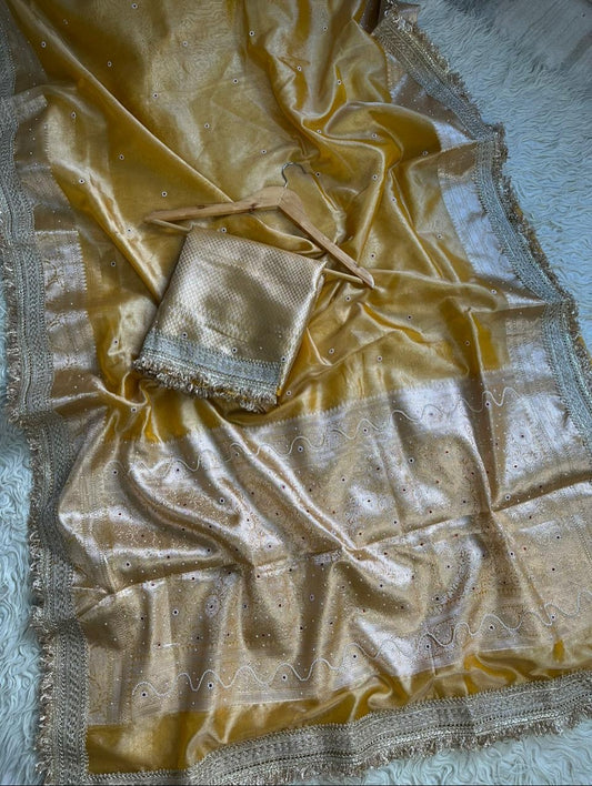 Pure Tissue Maharani Saree with Beautiful Lace Work and Matching Blouse Piece – Tumpi's Collection