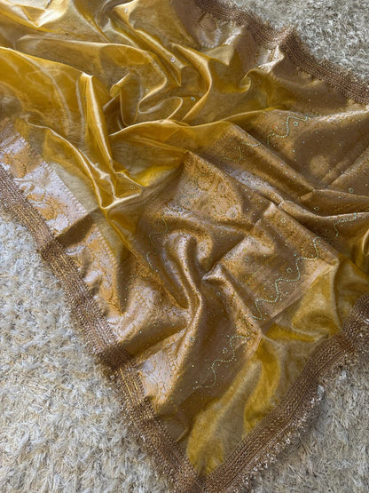 Pure Tissue Maharani Saree with Beautiful Lace Work and Matching Blouse Piece – Tumpi's Collection