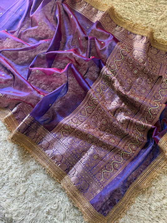 Pure Tissue Maharani Saree with Beautiful Lace Work and Matching Blouse Piece – Tumpi's Collection