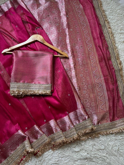 Pure Tissue Maharani Saree with Beautiful Lace Work and Matching Blouse Piece – Tumpi's Collection