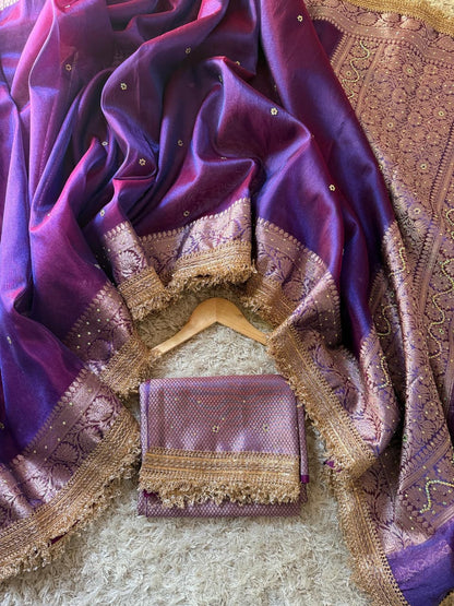 Pure Tissue Maharani Saree with Beautiful Lace Work and Matching Blouse Piece – Tumpi's Collection