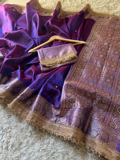 Pure Tissue Maharani Saree with Beautiful Lace Work and Matching Blouse Piece – Tumpi's Collection