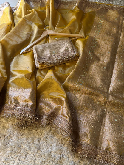 Pure Tissue Maharani Saree with Beautiful Lace Work and Matching Blouse Piece – Tumpi's Collection