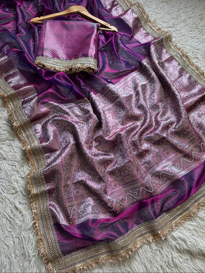 Pure Tissue Maharani Saree with Beautiful Lace Work and Matching Blouse Piece – Tumpi's Collection
