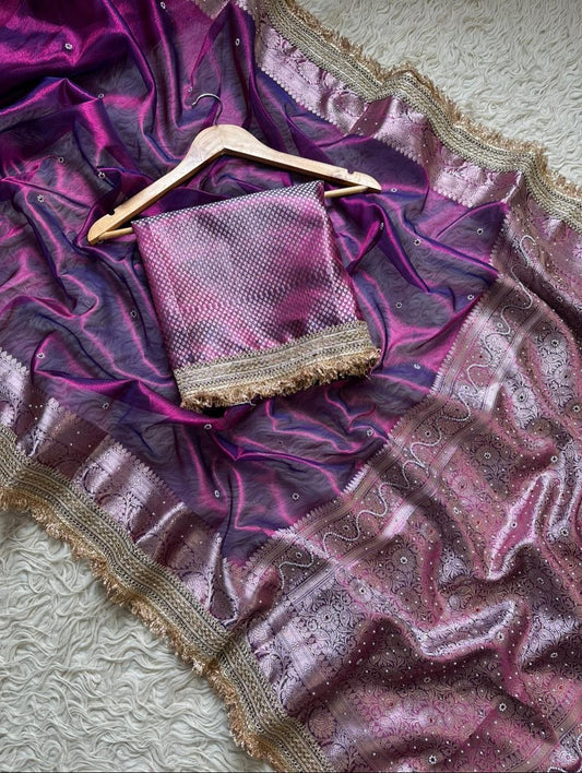 Pure Tissue Maharani Saree with Beautiful Lace Work and Matching Blouse Piece – Tumpi's Collection