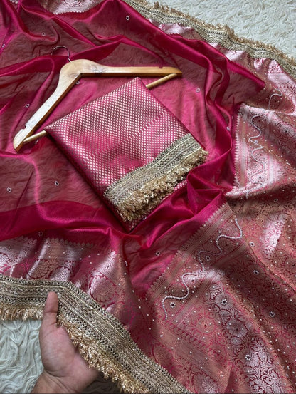 Pure Tissue Maharani Saree with Beautiful Lace Work and Matching Blouse Piece – Tumpi's Collection