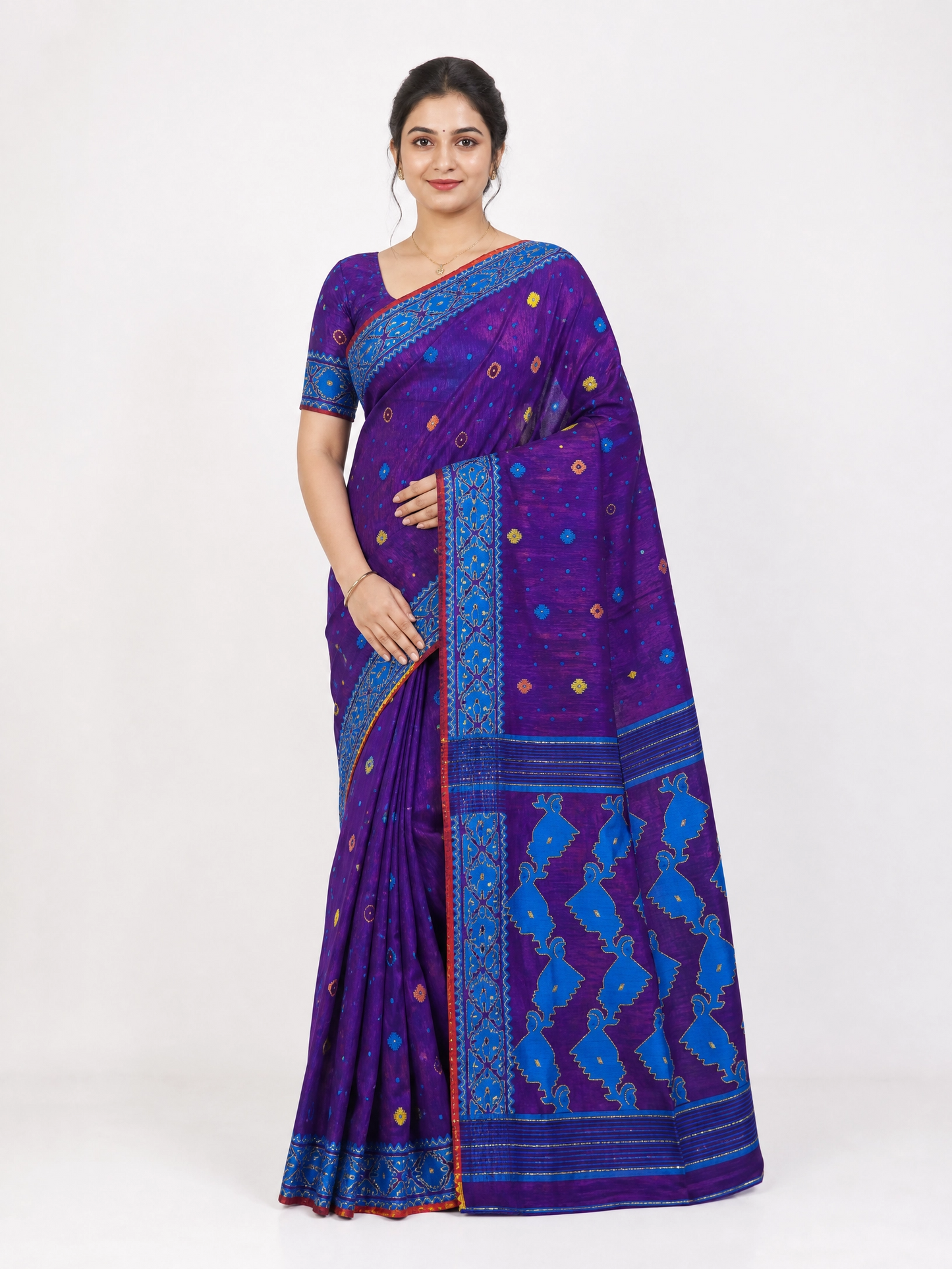 ✨ Premium Cutdana Jamdani Saree ✨- Navy Blue -Design 04