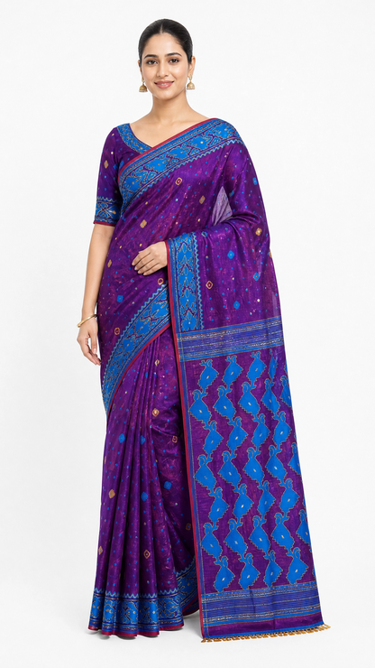 ✨ Premium Cutdana Jamdani Saree ✨- Navy Blue -Design 04