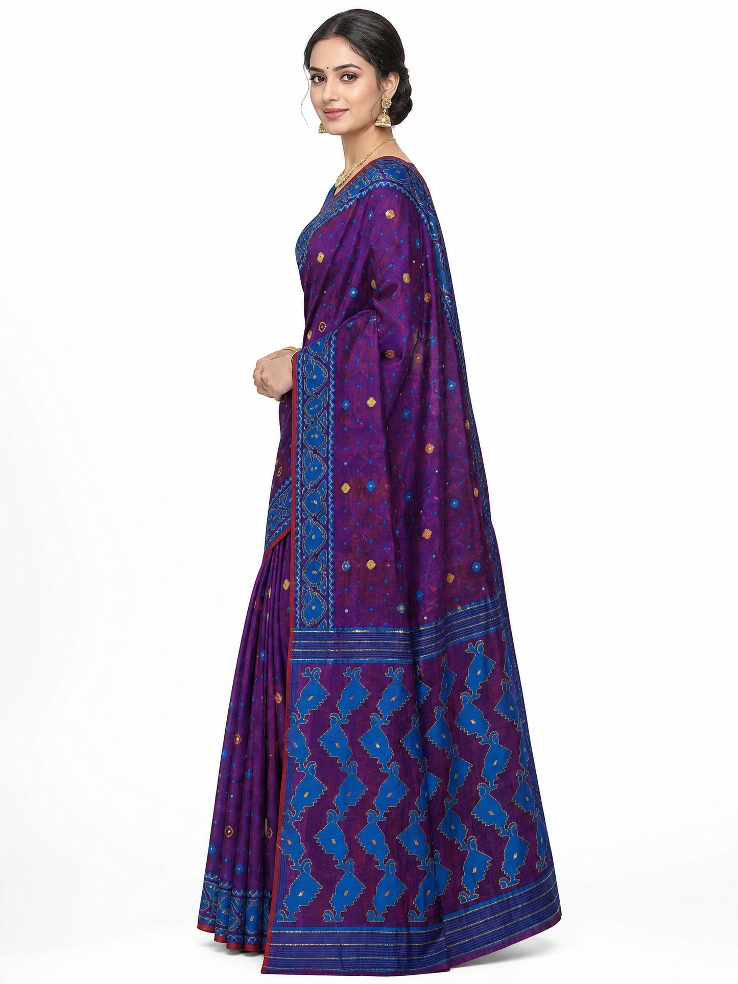 ✨ Premium Cutdana Jamdani Saree ✨- Navy Blue -Design 04