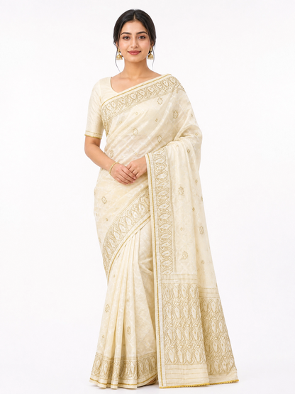 ✨ Premium Cutdana Jamdani Saree ✨- Tan -Design 03